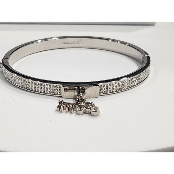 Coach Pavé Crystal Horse & Carriage Silver-tone Hinged Bracelet Charm Bangle - Picture 3 of 9